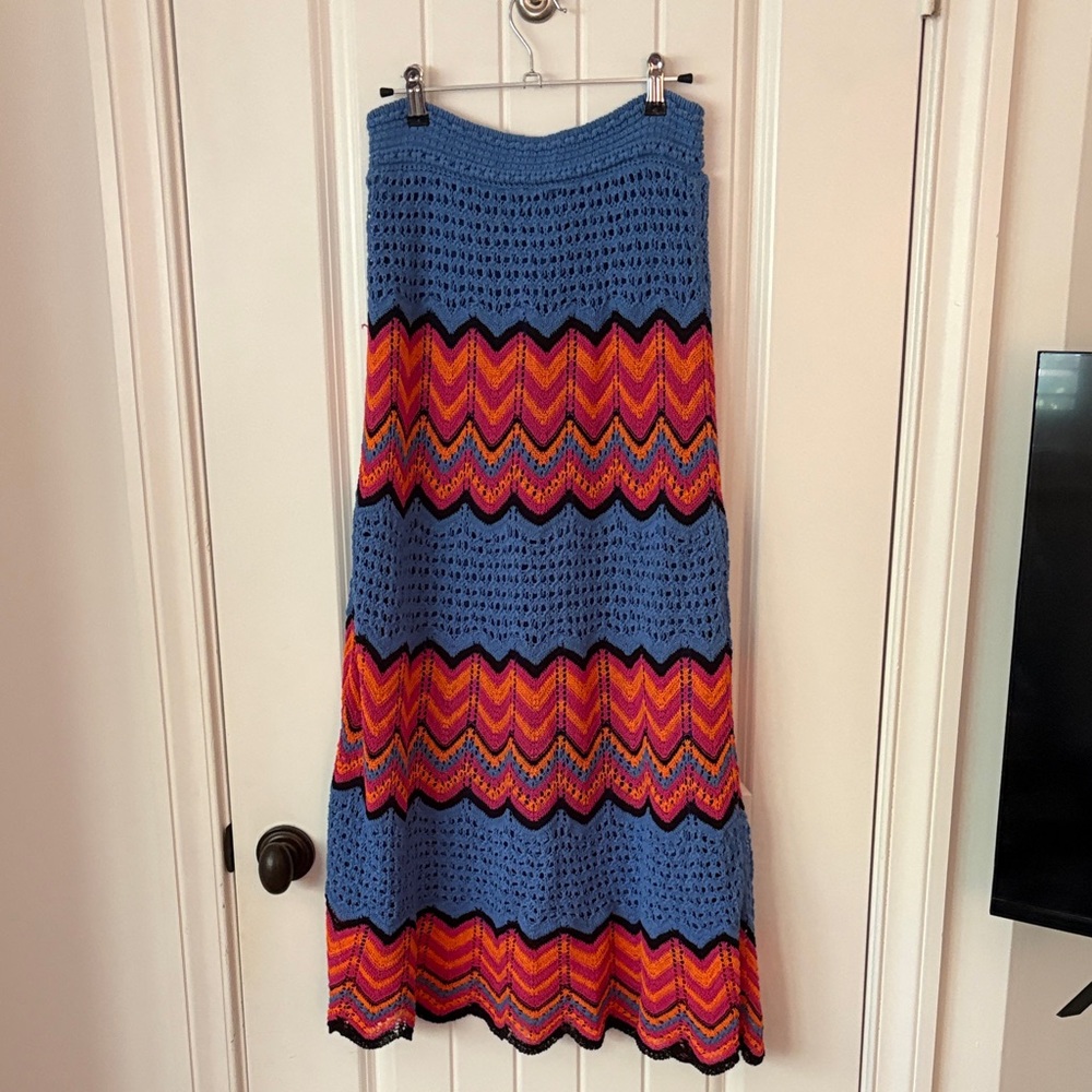 Zara Blue and Red Chevron Maxi Skirt
